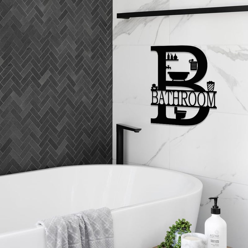 XORT Bathroom Signs Metal Wall Decor, Metal Bathroom Wall Art, Funny Bathroom Sign for Modern Home Decorations. (Black - 10 x 12 inch) - Image 3